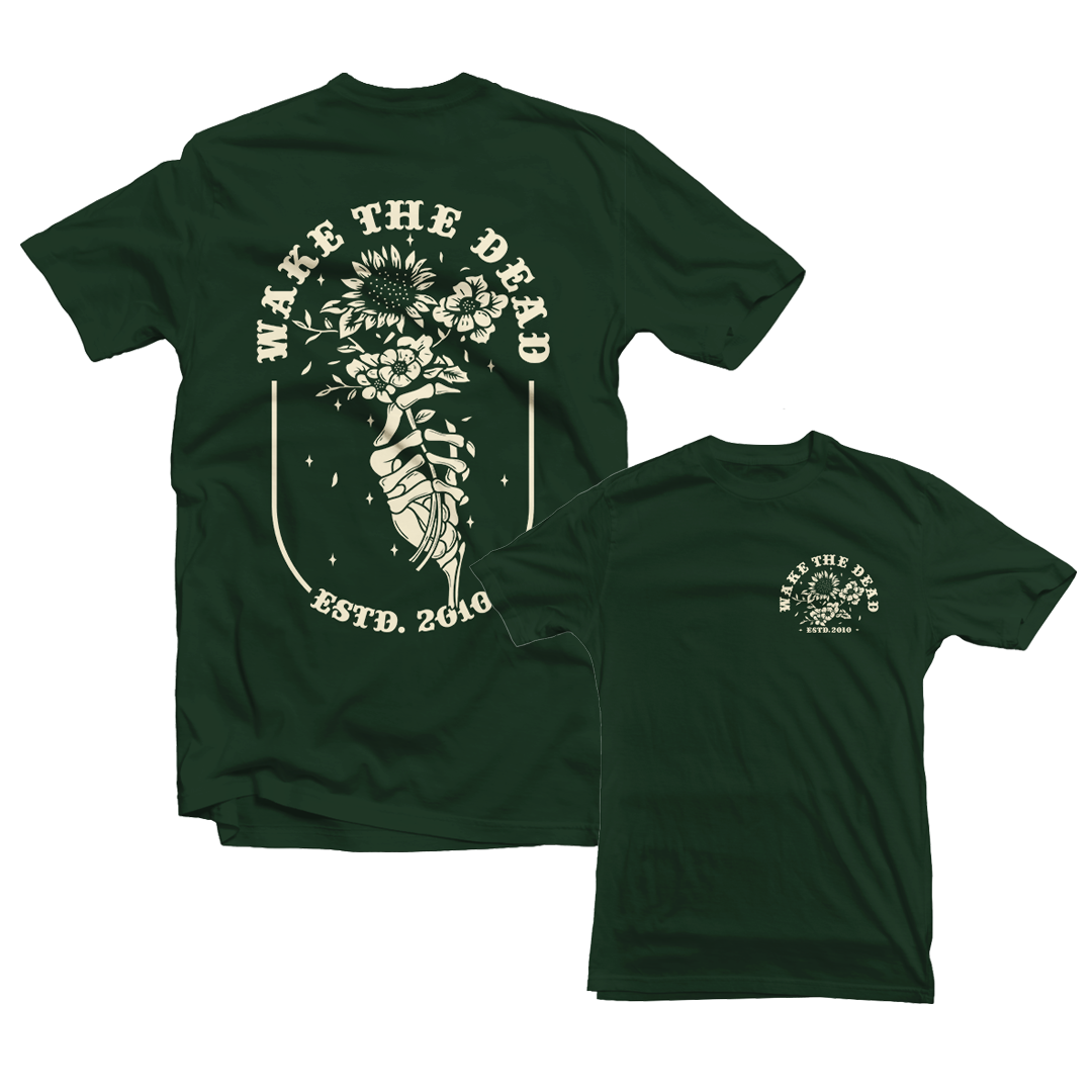 WAKE THE DEAD - "Hand With Flowers" Forest Green T-Shirt