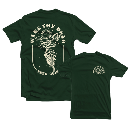 WAKE THE DEAD - "Hand With Flowers" Forest Green T-Shirt