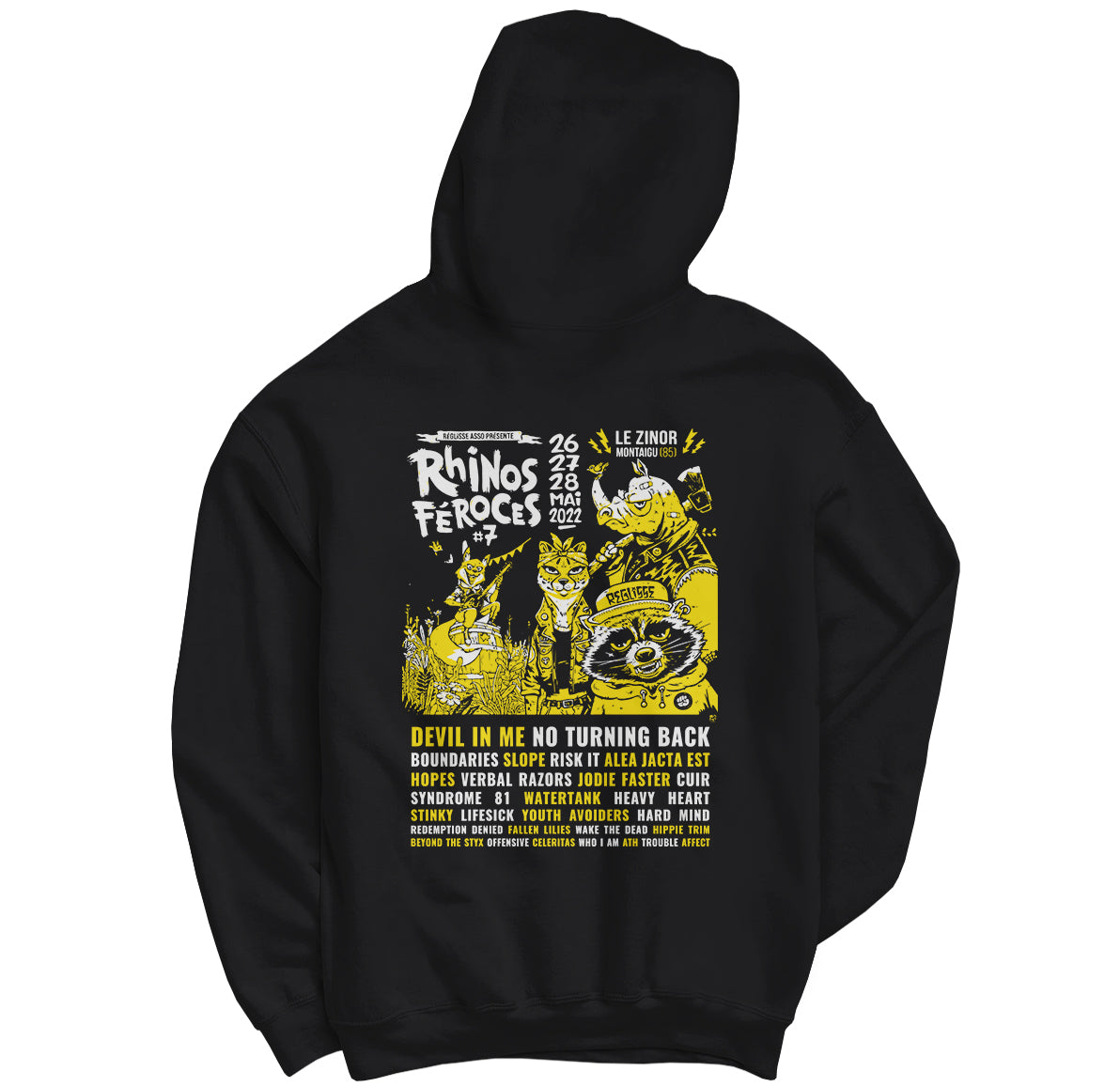 LES RHINO FEROCES - Hoodie Zippé Noir "Pocket + back"