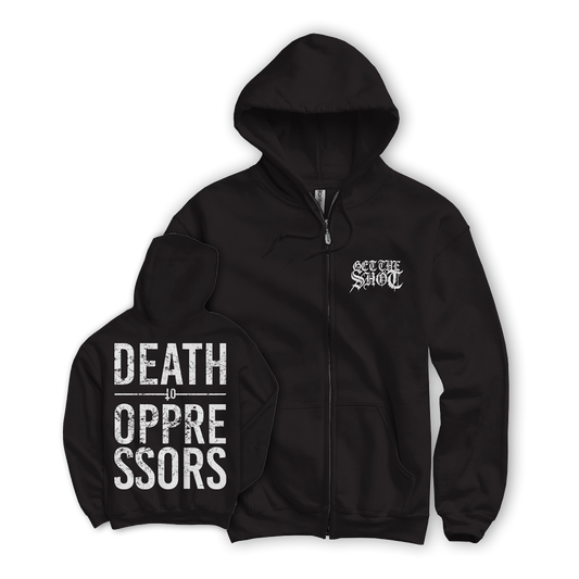 GET THE SHOT "Death To Oppressors" Black Zip-Up Hoodie